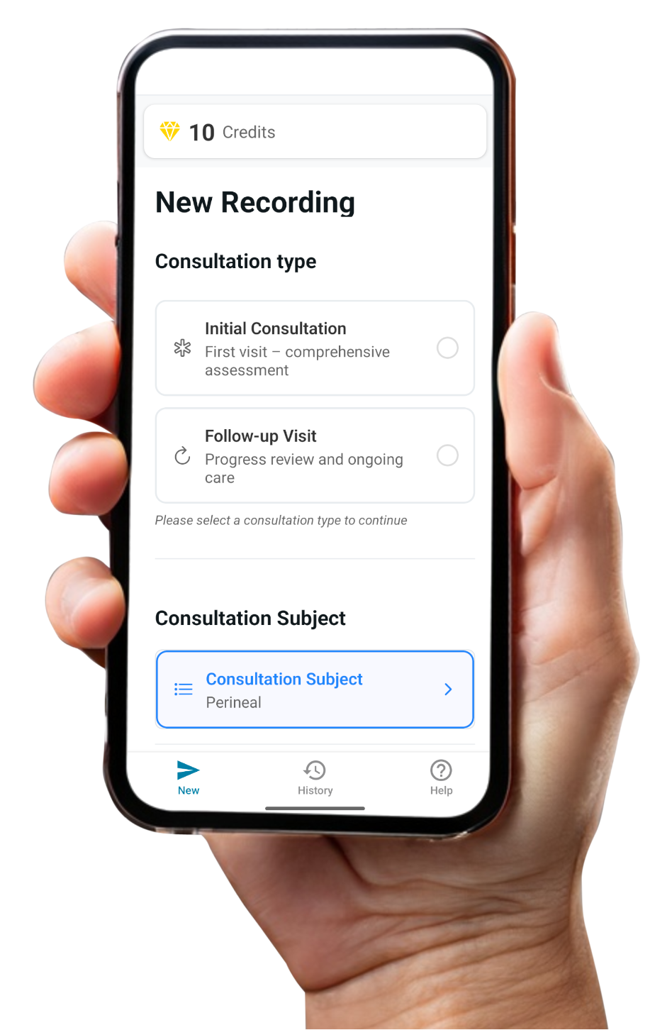 Phone in hand with app screenshot